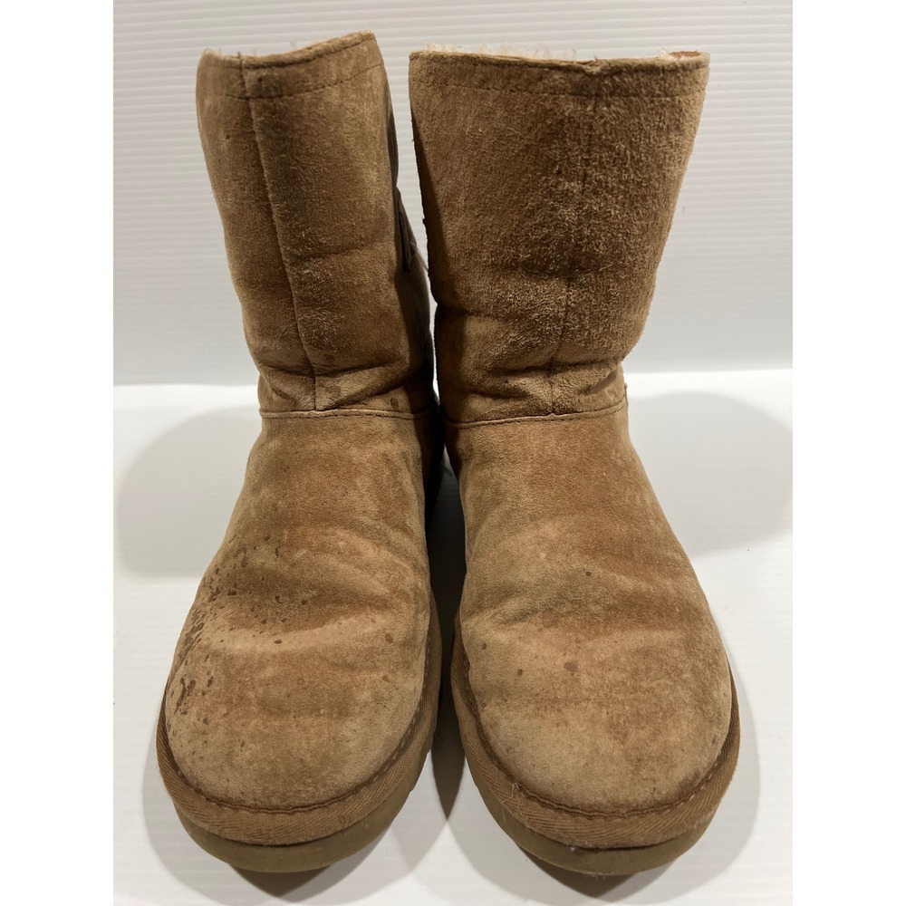 UGG Kara Chestnut Suede Crystal Buckle Sheepskin Boots Womens 6 1012874
